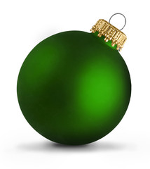 Green christmas ball over white background