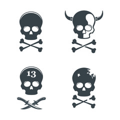 Set of skull. Design elements, icons, emblems and badges isolated on white background.