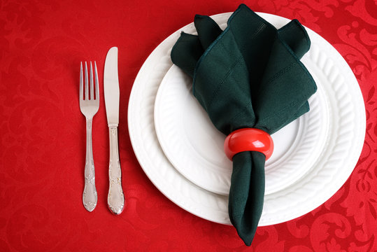 christmas place settings with knife and fork
