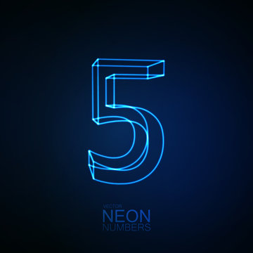 Neon 3D Number 5