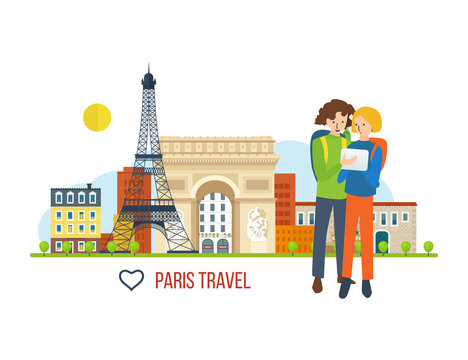 Illustration concept - a trip to France, love  city.