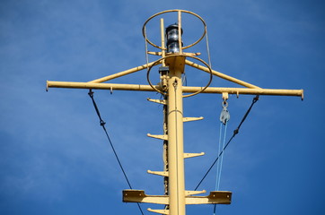 The communications mast of a ferry