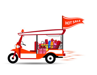 Thailand Taxi TUK TUK or a three wheeled shopping hot sale flag, colorful illustration