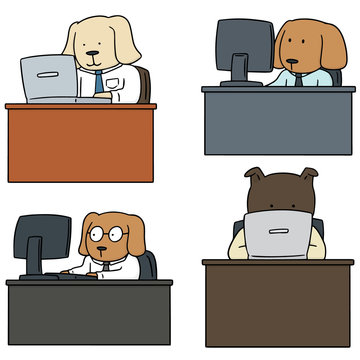 vector set of dog office worker