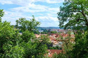 Fototapeta na wymiar Red roofs in the city Prague. Panoramic view of Prague, Czech Re