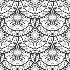 Seamless floral pattern. Black and white. Coloring book page.