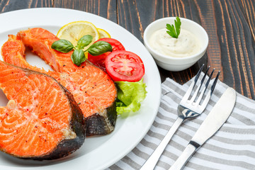 Crispy roasted salmon steak