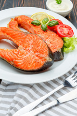 Crispy roasted salmon steak