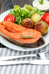 Crispy roasted salmon steak