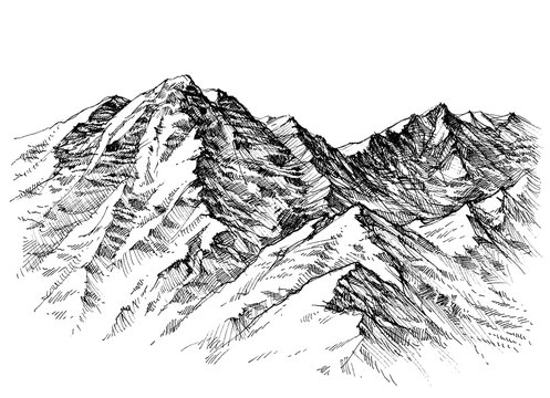 Mountains sketch. Mountains ranges hand drawing
