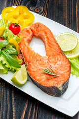 Crispy roasted salmon steak