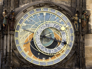 Historical medieval astronomical clock in Old Town Square in Prague, Czech Republic