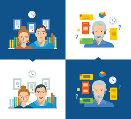 Team and teamwork, working place, online training, technical support .