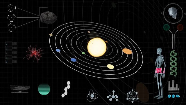 Futuristic HUD Analyzing Values of the Solar System and Human
