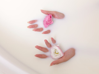 Flower hands in milk bath