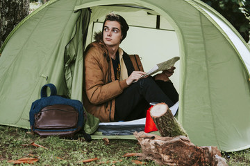man in the tent in the camping