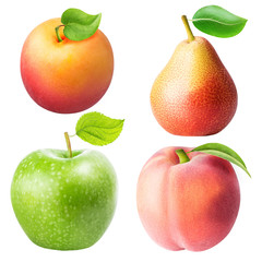 Set from apple, pear, apricot, peach isolated on white backgroun