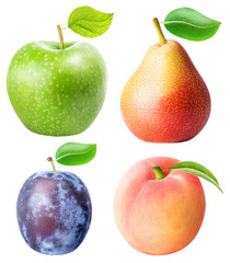 Set from apple, pear, plum peach isolated on white background
