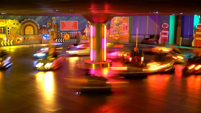 The Craziest Race On The Bumper Cars At The Amusement Park. Time Lapse.