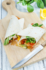 Chicken Wraps on a wooden table