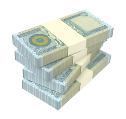 Iraqi dinars bills isolated on white background. 3D illustration.