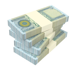 Iraqi dinars bills isolated on white background. 3D illustration.