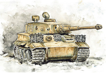 Немецкий танк акварель  - 124522856