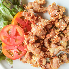 Fried pork in dish