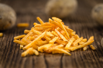 Some fried Potato Sticks (close-up shot)