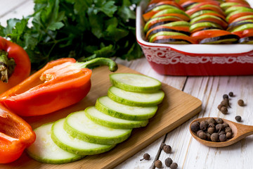 Uncooked homemade French ratatouille. Healthy food concept.