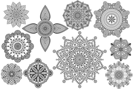 Set of Oriental & ethnic patterns for coloring book pages.