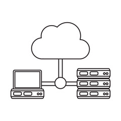Cloud laptop and data base icon. Cloud computing storage technology and virtual theme. Isolated design. Vector illustration