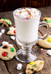 Glass of milk with cookies