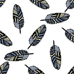Ethnic boho seamless pattern. Zentangle stylized hand drawn leaves