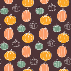 Vector seamless pattern with pumpkins. Hand drawn colorful illustration. Happy Halloween