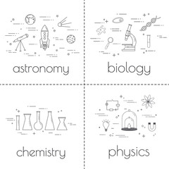 Set of thin line icons. Educational and science concept. School subjects.