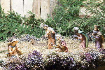 close-up of the Christmas Crib: Nativity scene
