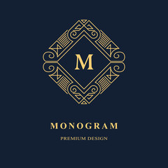 Line graphics monogram. Elegant art logo design. Emblem. Graceful template. Letter M. Business sign, identity for Restaurant, Royalty, Boutique, Cafe, Hotel, Heraldic, Jewelry, Fashion. Vector element