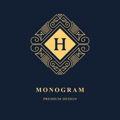 Line graphics monogram. Elegant art logo design. Emblem. Graceful template. Letter H. Business sign, identity for Restaurant, Royalty, Boutique, Cafe, Hotel, Heraldic, Jewelry, Fashion. Vector element