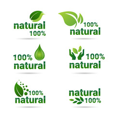 Eco Friendly Organic Natural Product Web Icon Set Green Logo Collection Flat Vector Illustration
