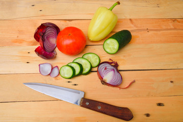 Vegetables on wood.