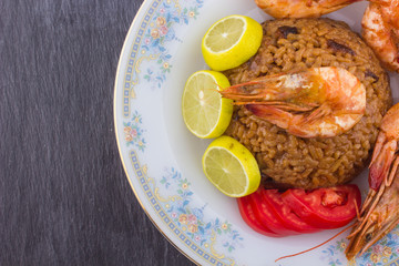 Cooked Fresh Shrimp with Rice Served in a plate / Cooked Fresh Shrimp with Rice / Shrimp with Rice plate