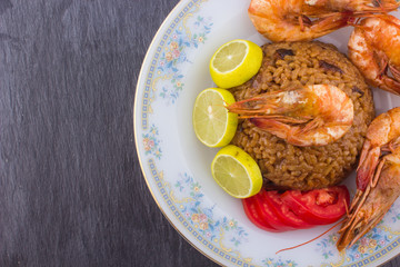 Cooked Fresh Shrimp with Rice Served in a plate / Cooked Fresh Shrimp with Rice / Shrimp with Rice plate