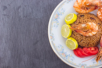 Cooked Fresh Shrimp with Rice Served in a plate / Cooked Fresh Shrimp with Rice / Shrimp with Rice plate