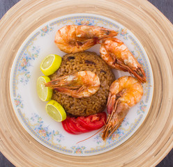 Cooked Fresh Shrimp with Rice Served in a plate / Cooked Fresh Shrimp with Rice / Shrimp with Rice plate