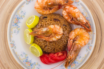 Cooked Fresh Shrimp with Rice Served in a plate / Cooked Fresh Shrimp with Rice / Shrimp with Rice plate