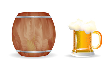 set element to beer festival with mug  foam and wooden barre