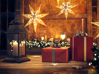 beautiful gift with Christmas ornaments. 3d rendering