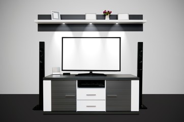 Modern TV room with illuminated LED lamps