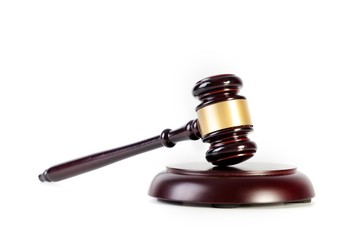 Wooden gavel on white background